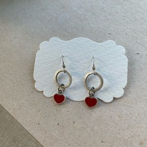 Red enamel heart earrings. Sterling silver.